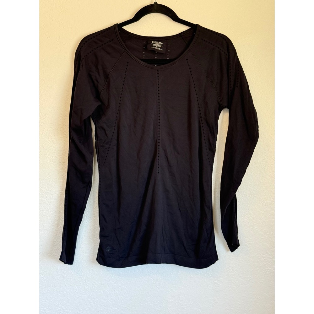 Athleta Foothills Longsleeve Black Seamless Perforated Training Top M 79288
